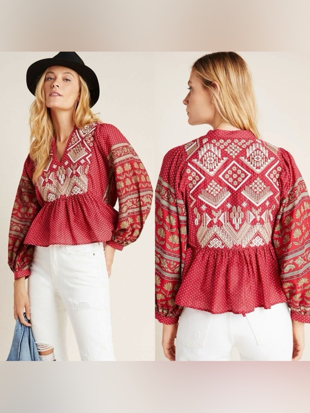 ✨Women’s Anthropologie Keira Embroidered Top Size 0
